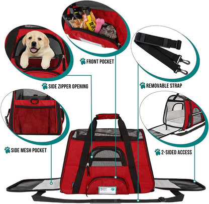 Airline Approved Pet Carrier for Cat, Soft Sided Dog Carrier for Small Dogs, Cat Travel Supplies Accessories for Indoor Cats, Ventilated Pet Carrying Bag Medium Large Kitten Puppy, Small Red