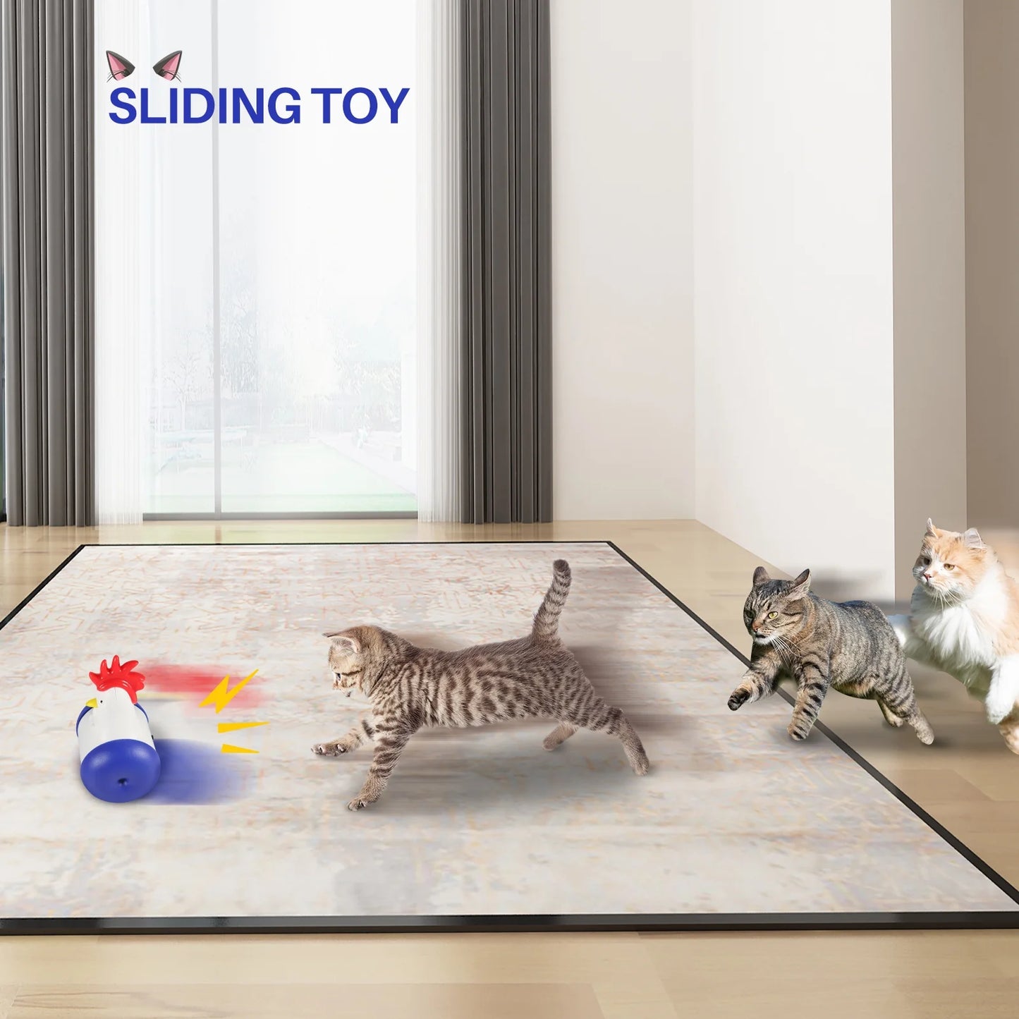 Cat Laser Toys - 3-In-1 Interactive Cat Toys for Indoor Cats, Cat Laser Toy, Sliding & Bird Song Toy. Rechargeable, Cat Chase Toy, Auto Shutoff & Laser Safe - Blue