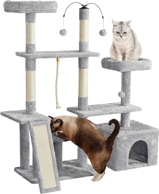 Multi-Level Cat Tree Cat Tower for Indoor Cats, Cat Condo with Scratching Posts, Cat Furniture Play Center, Plush Perch, Rotatable Cat Tree for Kittens/Large Cat, Light Gray