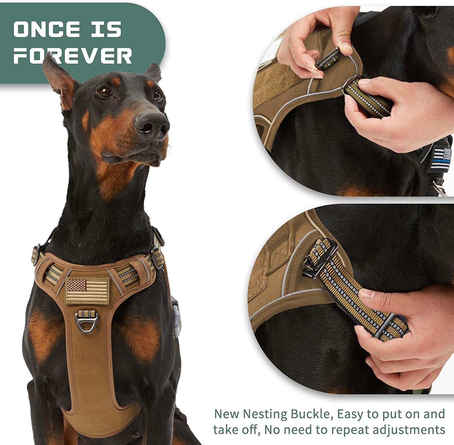 Tactical Dog Harness for Large Medium Small Dogs No Pull, Famous TIK Tok No Pull Dog Harness, Fit Smart Reflective Pet Walking Harness for Training, Adjustable Dog Vest Harness with Handle